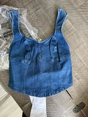 Denim Bustier Crop Top - Blue